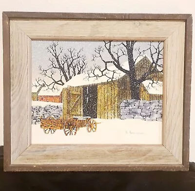 H. Hargrove Signed Oil On 8x10 Canvas Barnboard Frame Original Barn Winter Cart • $19.99