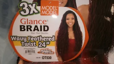 Model Model Hair Braids 3X Wavy Feathered Twist 24  Crochet Ombre Red Black  • $20.67