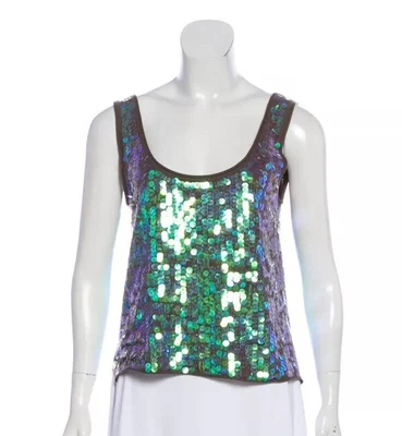 £59.40 • Buy Vintage Chris Benz Sequins Tan Tank Top Size Medium
