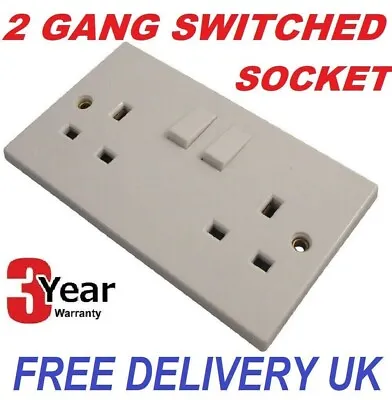 £3.49 • Buy Switched Plug Socket Double Gang 2 Gang 2G White Plastic Twin UK Wall Socket