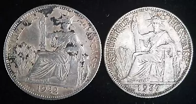 French Indo China Lot Of 2 Silver 20 Cents Coins 1922 KM 17.1 & 1937 KM 17.2 • $6.99