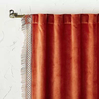 1pc 63 X54  Light Filtering Velvet Macrame Trim Window Curtain Panel Burnt • $11.99