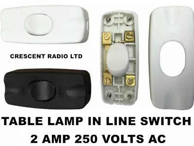 Table Lamp Switch In Line 2 Amps 250vac Inline Rocker Lamp Switch White Or Black • £3.75