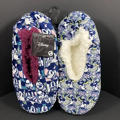 Slipper Socks 2-Pack Fuzzy Babba Disney Mickey & Minnie Mouse Size 7-9.5 Women's • $11.99