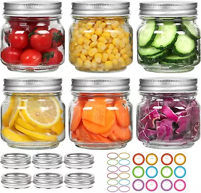 6 Pack Small Mason Jars 8 Oz Half Pint Canning Jars 6 Split-Type Lids And EXTR • $20.49