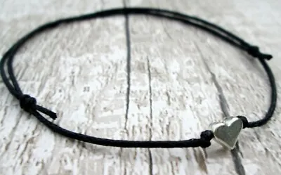 £2.60 • Buy Cord String Silver Heart Ankle Bracelet Black Hippy 