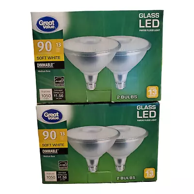 Great Value LED Dimmable Floodlight Bulb Soft White 90W 13W Equiv PAR38 4 Pack • $28.98