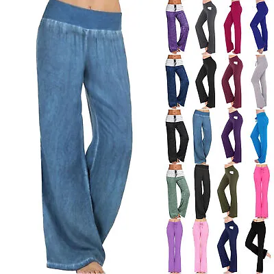 $20.39 • Buy Women' Casual Wide Leg Palazzo Pants Yoga Fitness Elastic High Waist Trousers AU