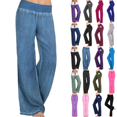 $20.39 • Buy Women' Casual Wide Leg Palazzo Pants Yoga Fitness Elastic High Waist Trousers AU