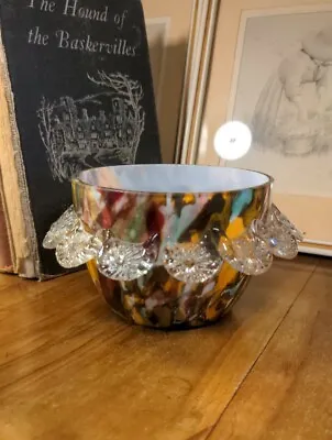 Antique Art Deco Czech Bohemia Franz Welz Spatter Glass Small Bowl Applied Frill • £24.99