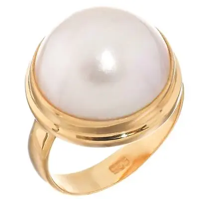 South Pacific White Mabe Cultured Pearl Gold Plated 925 Sterling Silver Ring • $49.95