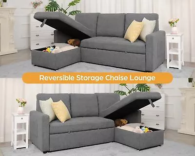 Sleeper Sofa Bed W/Storage Chaise Convertible L Shaped Couch W/Pull Out Bed NEW • $635.99