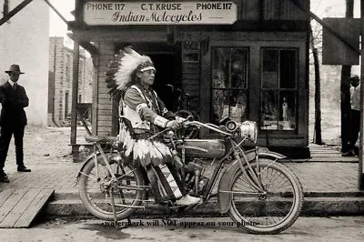 5x7 1920s Indian Motorcycle Dealership PHOTO Shop Native American Indian Chief • $5.88