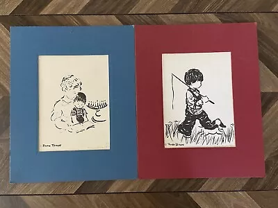 Vintage Renee Bann Set Of Two Ink Drawing Signed  • $24.50