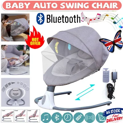 UK-Bluetooth Electric Baby Swing Infant Cradle Bouncer Rocker Chair Music Remote • £66.49