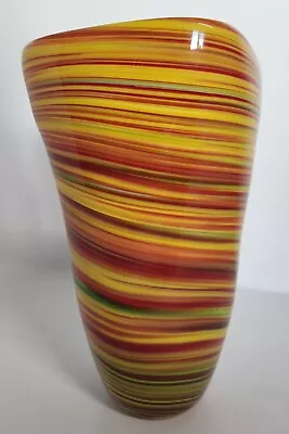 Large Vintage Murano Style Italian Art Glass Vase Swirling Colored Stripes 11 In • $35
