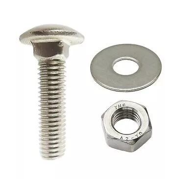 A2 Stainless M5 Coach Bolts With Nuts And Washers Various Lengths And Quantity • £3.79