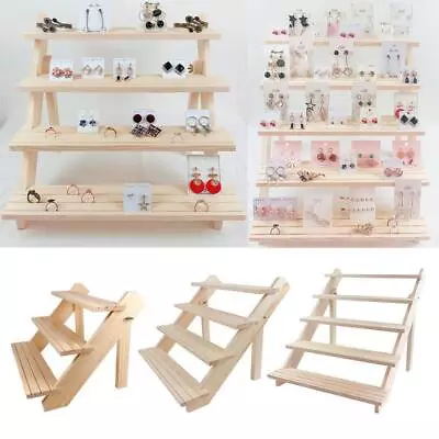 $26.99 • Buy Wooden 3/4 Tiers Earring Holder Display Rack For Jewelry Rings Shelf Watch Stand