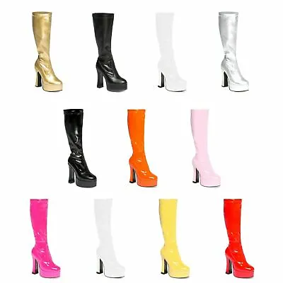 Womens Ladies Mens Platform Disco Go Go 60's 70'S Knee High Fancydress Boots • £16.50