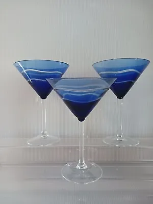 Cobalt Blue Swirl Martini Glass Set Of 3 • $19.95