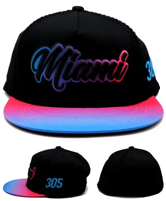 Miami New FreeStyle Vice Heat City Ed Black Multi Pink Teal 305 Era Flat Hat Cap • $17.99