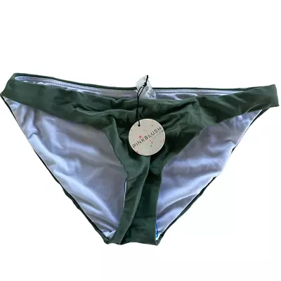 Pink Blush Swim Bottoms Womens Medium Solid Green Stretch Swimsuit Bikini Nylon • $9.99