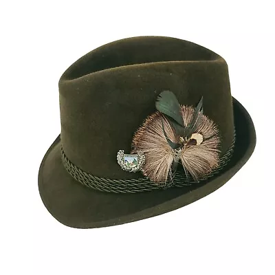 Ottmar Reich Green German Bavarian Fedora Alpenvelour Boar Hair Pin Est Sz 7 1/4 • $88.88