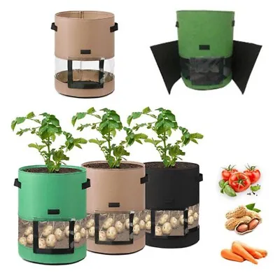 7/10 Gal Reusable Potato Planting Grow Bag Window Planter Veg Pots Home Garden • £2.75