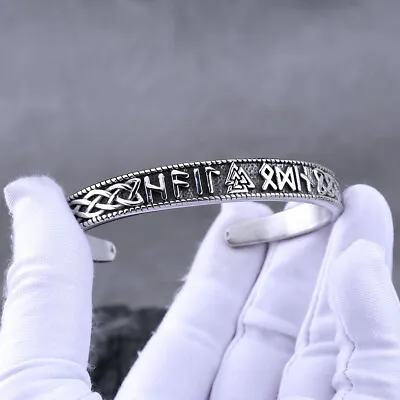 Fashion Viking Cuff Bracelet Silver & Gold Tone Imbued Tri-Rune  Stainless Steel • $14.95