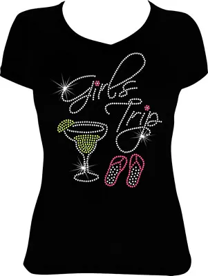 $27.50 • Buy Girls Trip Margarita Flip Flops Bling Rhinestone Shirt, Vacation Shirt VA46