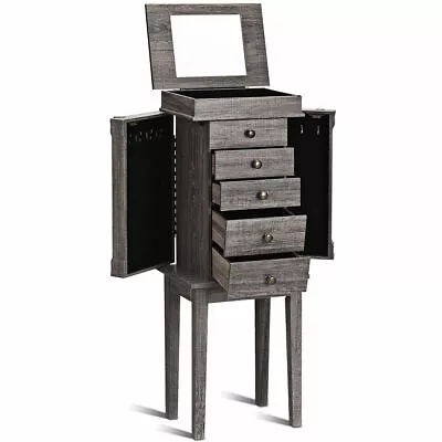 Home Bedroom Jewelry Organizer Free Standing Wood Legs Cabinet Mirror Drawers • $99.99