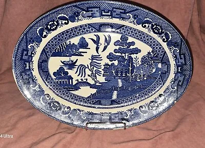 Vintage BLUE WILLOW Oval Vegetable/Meat  Platter 12  X 8 3/4  Made In Japan Chip • $19.99