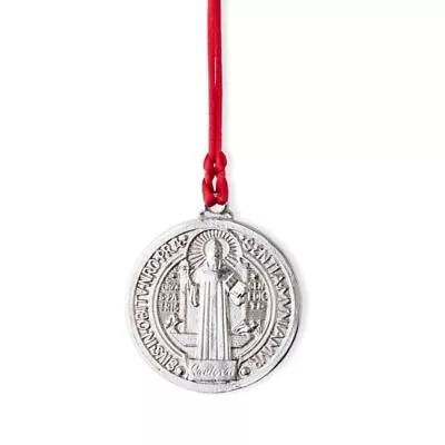 Saint Benedict Medal Blessing With Red Ribbon - Medalla De San Benito Platead... • $23.53