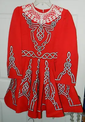 Embroidered Red W/ Black Girls Irish Step Dancing Costume W/ Cape Large VG - Exc • $39.99