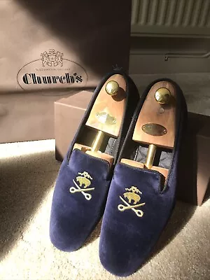 Immaculate Church's Navy Velvet Fleece Slipper - Gold Detail -size 9.5 D Fitting • £195