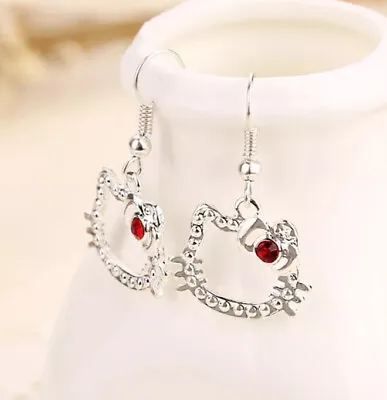$6.47 • Buy Hello Kitty Silver Red Crystal Drop Dangle Earrings 