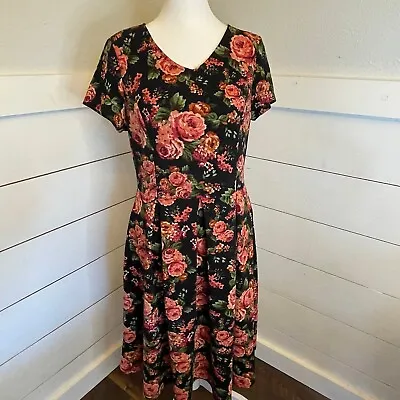 Mikarose Floral Roses Knee Cap Sleeves Midi Dress Juniors Size M • $15