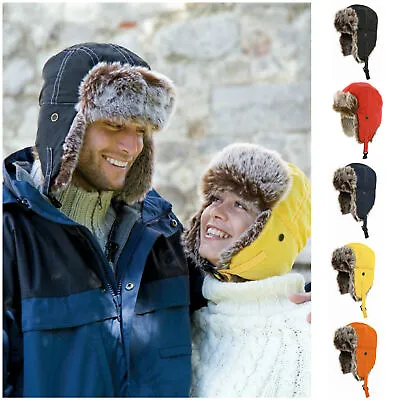 Real Rabbit Fur Russian Hat Ushanka Ski Snow Trapper Warmer Aviator Cap Casual • £10.66