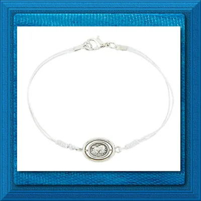 WHITE Silver MEDAL Cord Bracelet W/ Lobster Clasp St. Michael Guardian Angel • $1.25