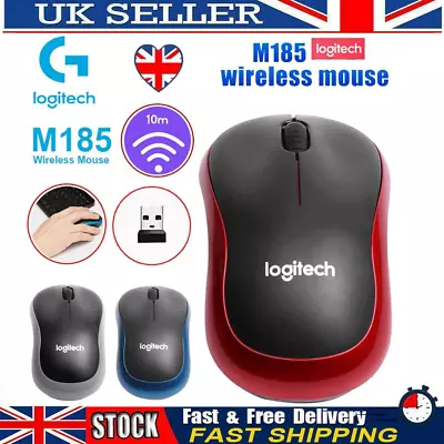 Logitech M185 Wireless Optical Mouse + USB Receiver Fit Compact PC Laptop Mouse • £4.59