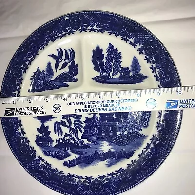 Vintage Moriyama Occupied Japan Blue Willow 10” Three-Sectioned Plate • $18