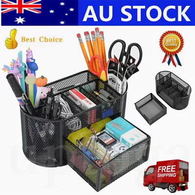 9 Compartments Desk Organizer Caddy Supplies Pen Holder Storage Mesh Office AU  • $21.63