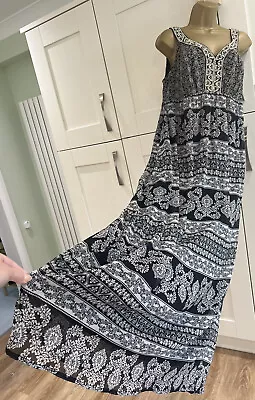 £19.99 • Buy Rocha John Rocha Black Embroidered & Beaded Maxi Dress Size 16 Worn Once