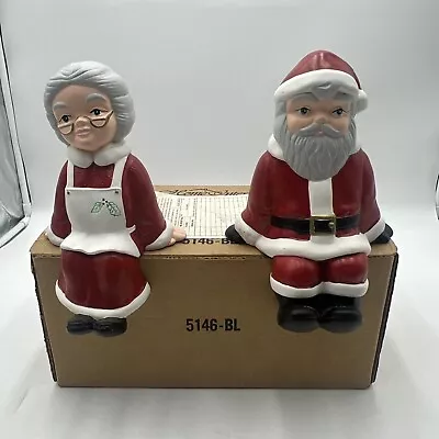 Vtg Home Interiors 5146-bl Christmas Santa Mrs Claus Ceramic Shelf Sitter Set • $59.99