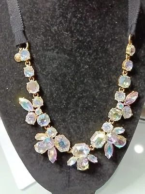 J.CREW Iridescent Crystal Necklace Flower Rhinestone Ribbon Versatile Signed • $35.99