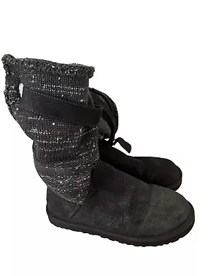 UGG AUSTRALIA Womens Boots Gray Sparkle CLASSIC CAMBRIDGE Knit Buckle Suede Sz 8 • $28.99