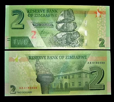 1 X ZIMBABWE 2 DOLLARS 2019 HYBRID P NEW UNC BANKNOTE/CURRENCY • $6.73