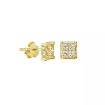 Men's Small Real 925 Sterling Silver Micro Pave CZ Square Studs Earrings 5*5mm • $20.95