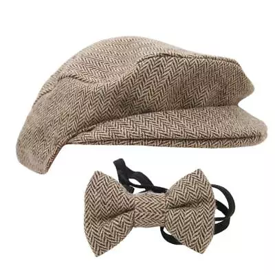 Infant Baby Newborn Photography Prop Flat Cap Hat Bowtie Set Gentleman Style • £4.83