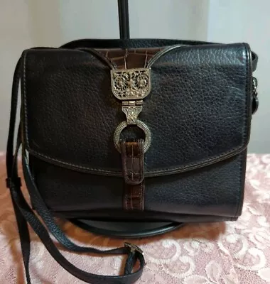 Vintage Brighton Crossbody Black Brown Croc Embossed Wallet Shoulder Handbag  • $14.95